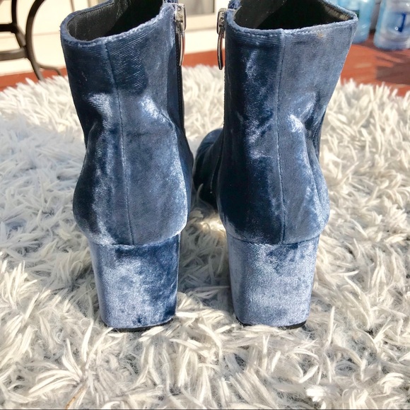 Via Spiga Blue Maury Velvet Block Heel Booties - Picture 6 of 8